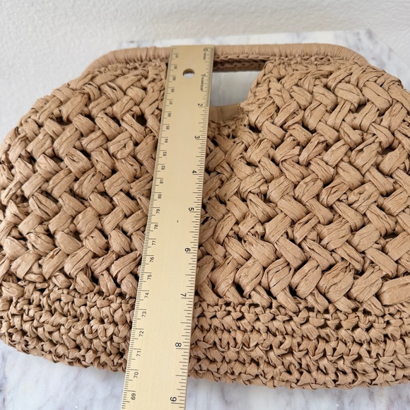 🌴 Beige Natural Raffia Straw Clutch Bag w/ Removable Shoulder Chain Strap - Picture 4 of 6